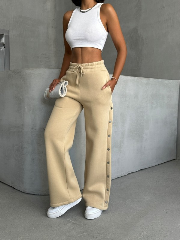 EŞF-09086 Vizon Çıtçıtlı Üç İpli Şardonlu Bel Lastikli Palazzo Eşofman - 5