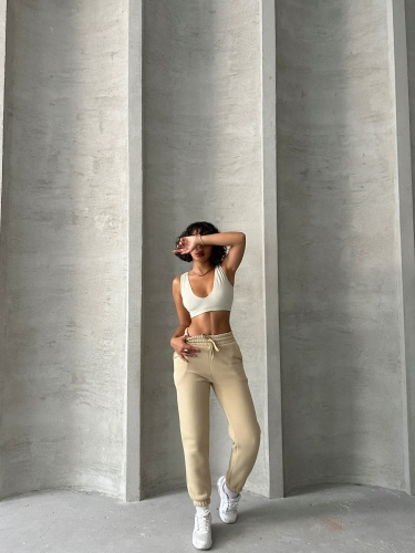 EŞF-09088 Vizon Üç İplik Şardonlu Bel Lastikli Jogger Eşofman - 3