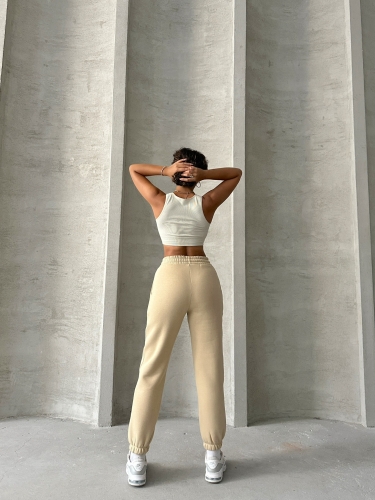 EŞF-09088 Vizon Üç İplik Şardonlu Bel Lastikli Jogger Eşofman - 6