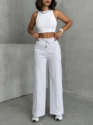 EŞF-09090 Karmelanj İki İplik Mevsimlik Kumaş Çimalı Palazzo Eşofman - 3