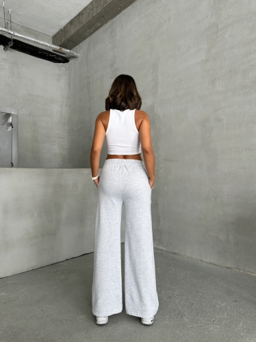 EŞF-09090 Karmelanj İki İplik Mevsimlik Kumaş Çimalı Palazzo Eşofman - 5