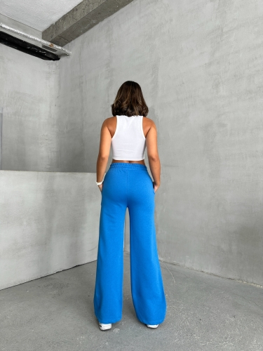 EŞF-09090 Mavi İki İplik Mevsimlik Kumaş Çimalı Palazzo Eşofman - 8