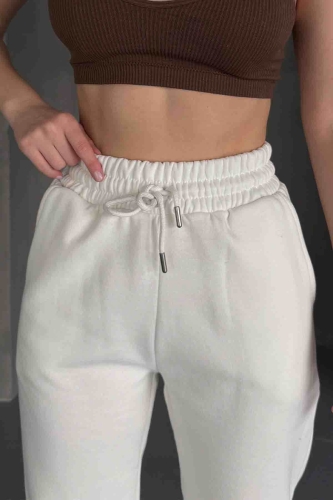 EŞF-09091 Beyaz İki İplik Şardonlu Jogger Eşofman - Cappmoda (1)
