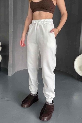 EŞF-09091 Beyaz İki İplik Şardonlu Jogger Eşofman - 3