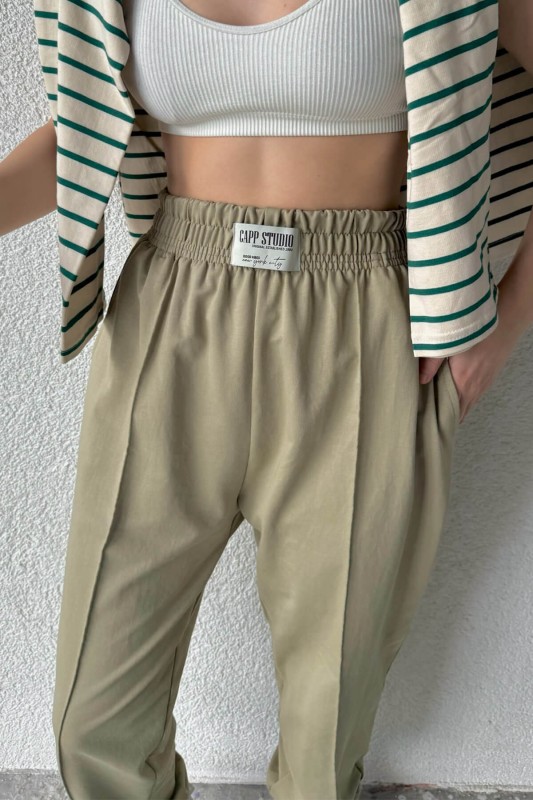 EŞF-9083 Haki Çimalı Capp Studio Etiketli Bel Lastikli İki İplik Jogger Eşofman - 2