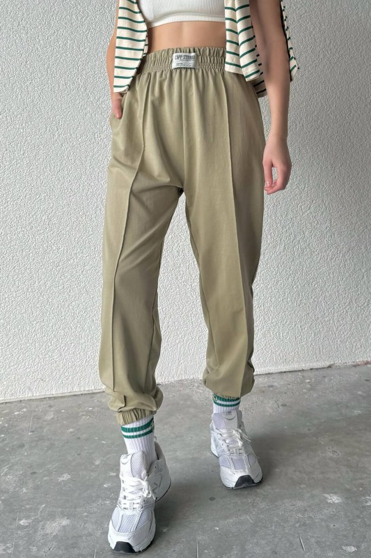 EŞF-9083 Haki Çimalı Capp Studio Etiketli Bel Lastikli İki İplik Jogger Eşofman - 3
