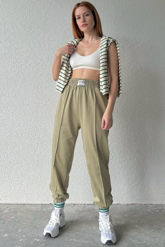 EŞF-9083 Haki Çimalı Capp Studio Etiketli Bel Lastikli İki İplik Jogger Eşofman - 4