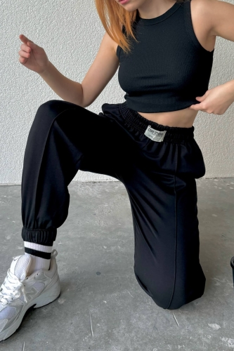 EŞF-9083 Siyah Çimalı Capp Studio Etiketli Bel lastikli İki İplik Jogger Eşofman - 2