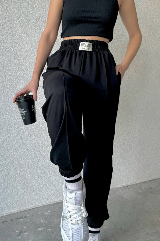 EŞF-9083 Siyah Çimalı Capp Studio Etiketli Bel lastikli İki İplik Jogger Eşofman - 3