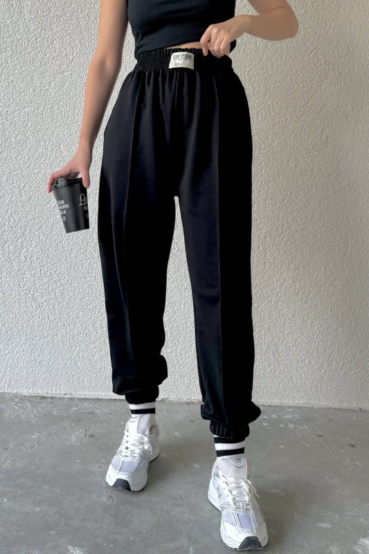 EŞF-9083 Siyah Çimalı Capp Studio Etiketli Bel lastikli İki İplik Jogger Eşofman - 1