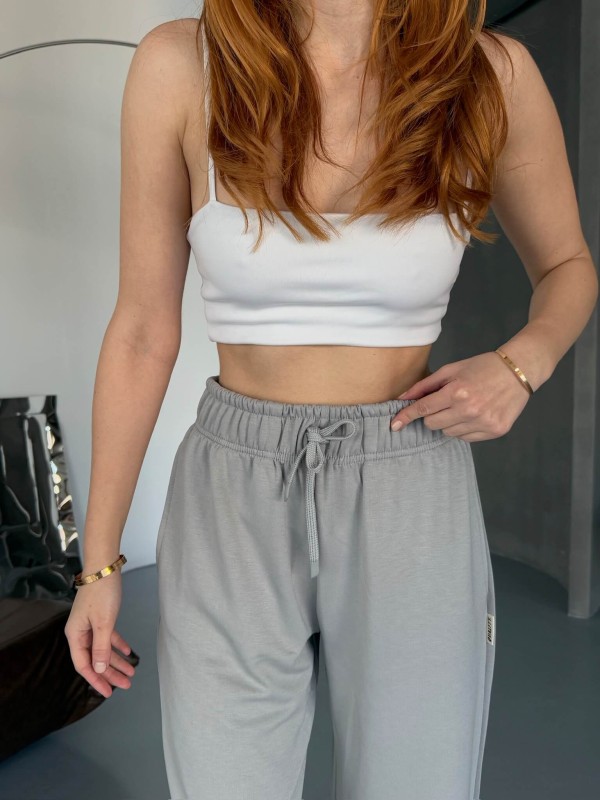 EŞF0010 Boyama Gri Modal Kumaş Paça Lastikli Jogger Eşofman Altı - 2