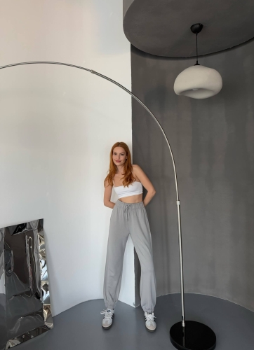 EŞF0010 Boyama Gri Modal Kumaş Paça Lastikli Jogger Eşofman Altı - 3