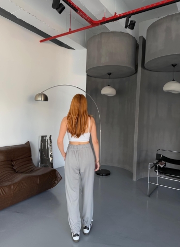 EŞF0010 Boyama Gri Modal Kumaş Paça Lastikli Jogger Eşofman Altı - 9