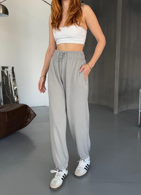 EŞF0010 Boyama Gri Modal Kumaş Paça Lastikli Jogger Eşofman Altı - 1