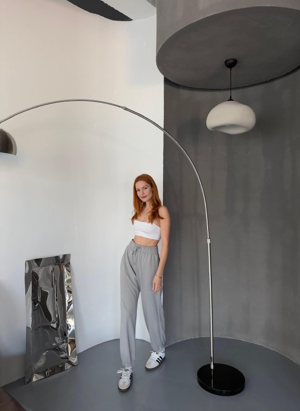 EŞF0010 Boyama Gri Modal Kumaş Paça Lastikli Jogger Eşofman Altı - 8