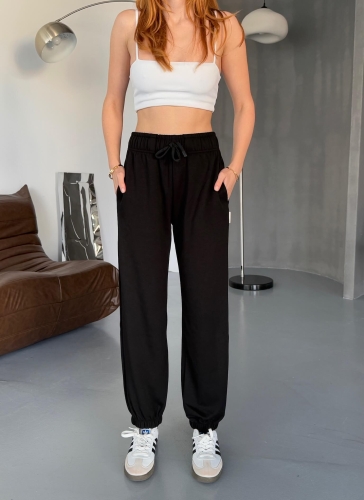 EŞF0010 Siyah Modal Kumaş Paça Lastikli Jogger Eşofman Altı - 4