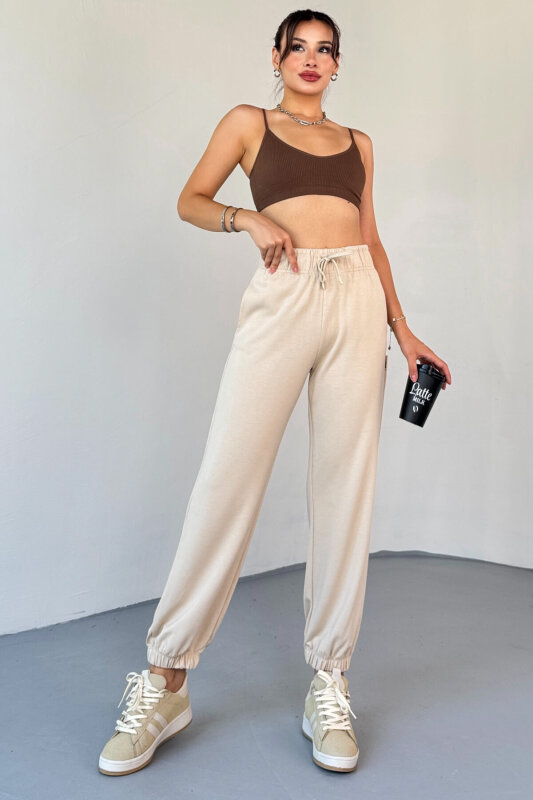 EŞF0010 Taş Rengi Modal Kumaş Paça Lastikli Jogger Eşofman Altı - 1