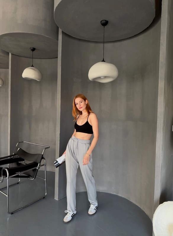 EŞF0011 Boyama Gri Havuç Model Modal Kumaş Çimalı Eşofman Altı - 5