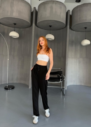 EŞF0011 Siyah Havuç Model Modal Kumaş Çimalı Eşofman Altı - 4