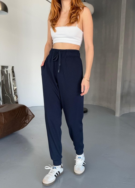 EŞF0012 Lacivert Modal Kumaş Düz Jogger Eşofman Altı - 6