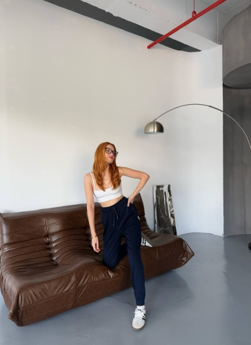 EŞF0012 Lacivert Modal Kumaş Düz Jogger Eşofman Altı - 7