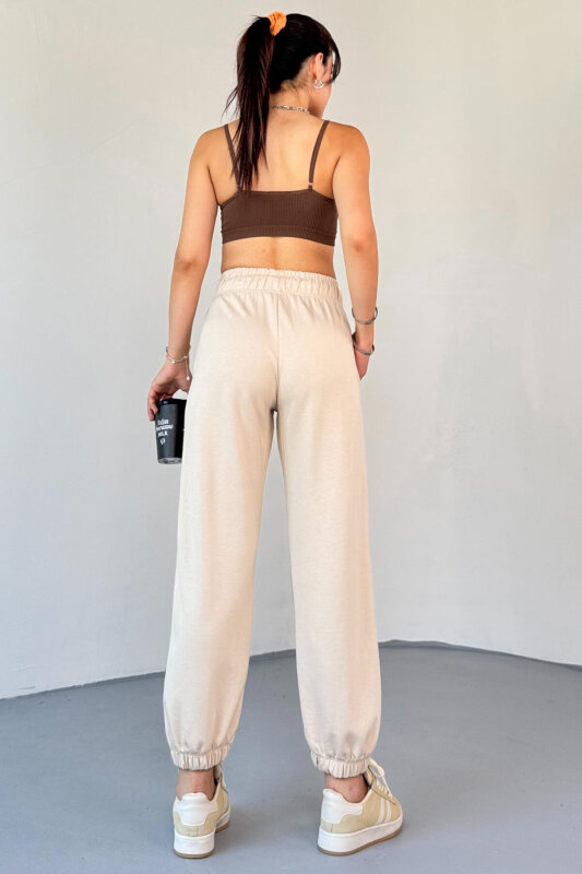  EŞF0012 Taş Rengi Modal Kumaş Düz Jogger Eşofman Altı - 3
