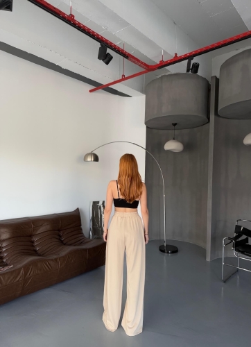 EŞF0017 Bej Rengi Modal Kumaş Bel Lastikli Salaş Çimalı Eşofman Altı - 5