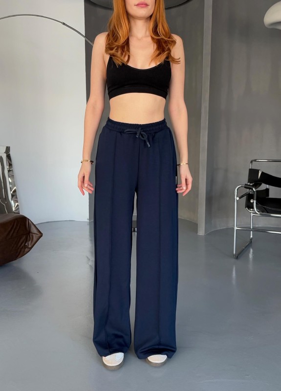 EŞF0017 Lacivert Modal Kumaş Bel Lastikli Salaş Çimalı Eşofman Altı - 1