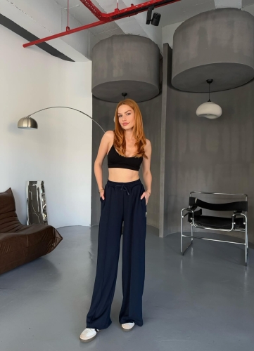 EŞF0017 Lacivert Modal Kumaş Bel Lastikli Salaş Çimalı Eşofman Altı - 3