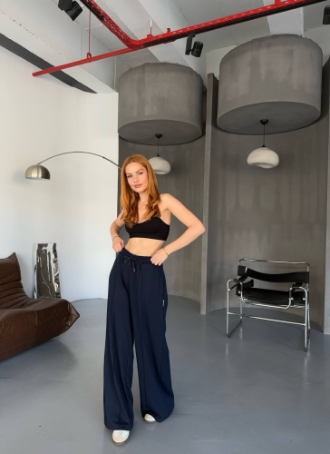 EŞF0017 Lacivert Modal Kumaş Bel Lastikli Salaş Çimalı Eşofman Altı - 4