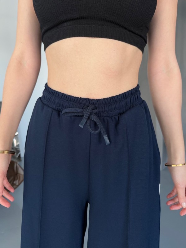 EŞF0017 Lacivert Modal Kumaş Bel Lastikli Salaş Çimalı Eşofman Altı - 2