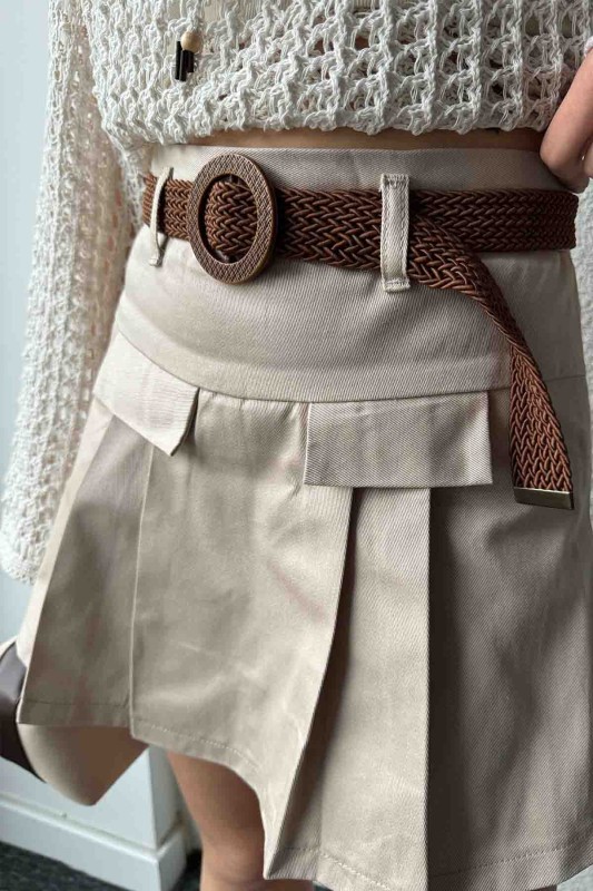 ETK-02322 Vizon Keten Dokuma Kumaş Şort Etek - 7