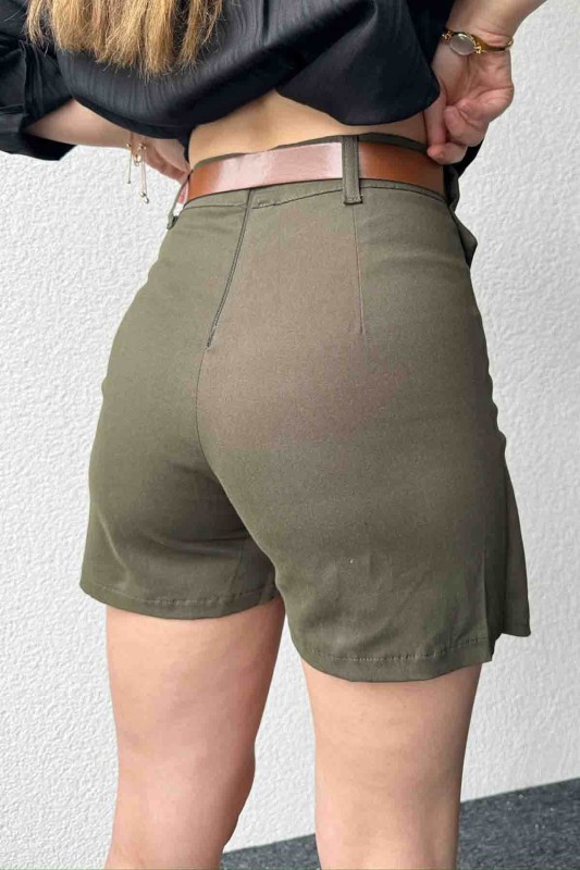 ETK-02323 Haki Arka Fermuarlı Şort Etek - 6