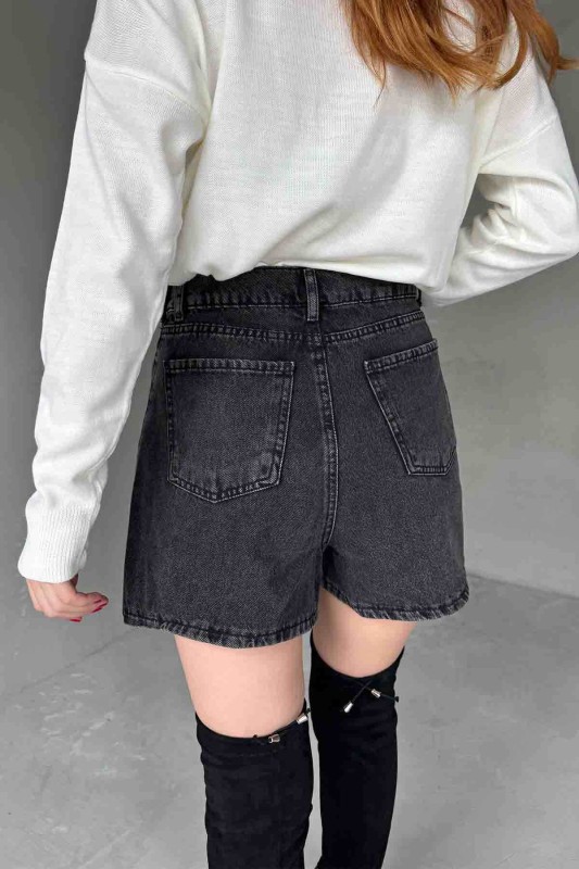 ETK-02327 Füme Yan Düğme Detaylı Mini Kot Şort Etek - 3