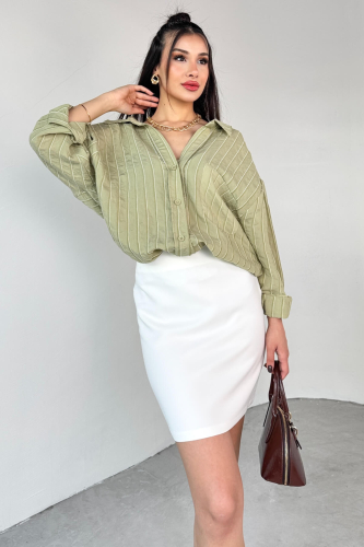 ETK-02337 Beyaz Yandan Fermuarlı Astarlı Basic Mini Etek - Cappmoda