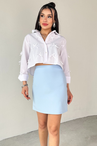 ETK-02337 Mavi Yandan Fermuarlı Astarlı Basic Mini Etek - 5