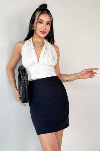 ETK-02337 Siyah Yandan Fermuarlı Astarlı Basic Mini Etek - 3