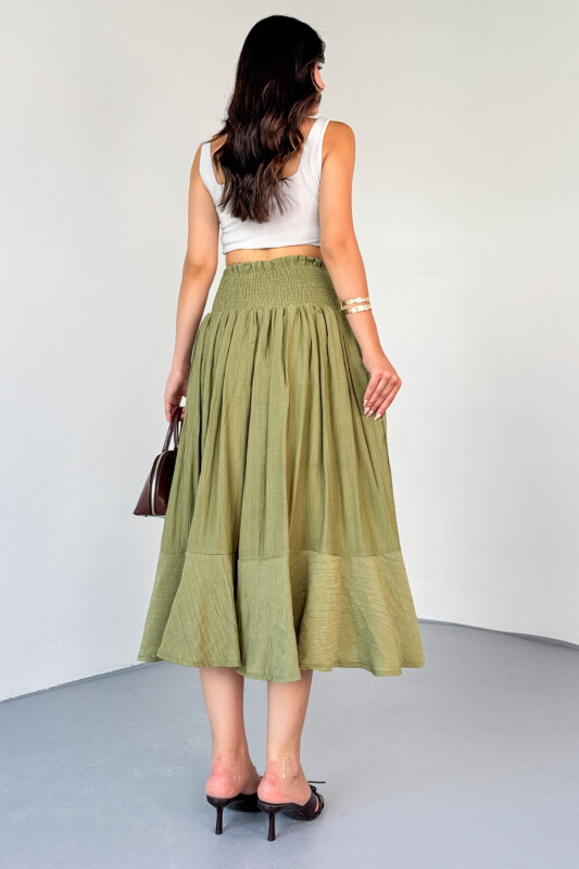 ETK-02339 Haki Gipeli Eskitme Düğme Detaylı Astarlı Vintage Etek - 8