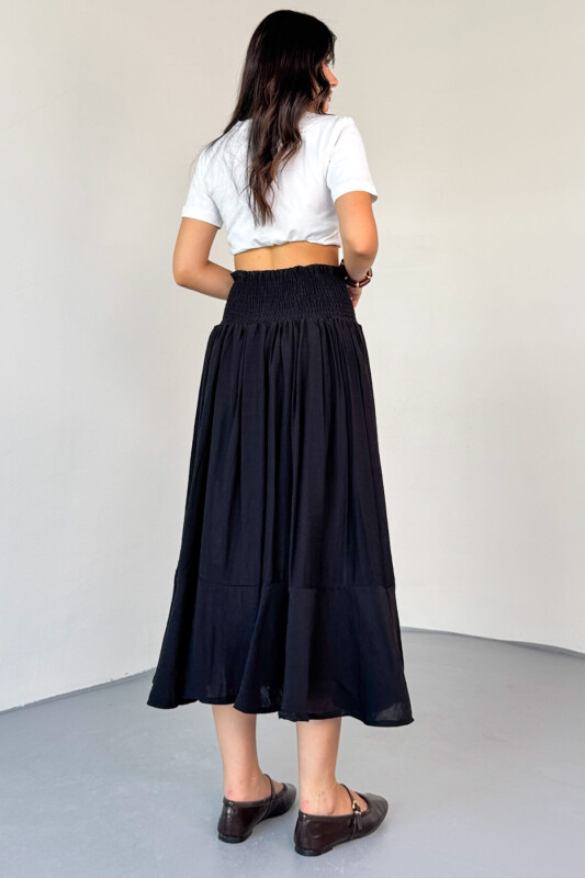 ETK-02339 Siyah Gipeli Eskitme Düğme Detaylı Astarlı Vintage Etek - 5