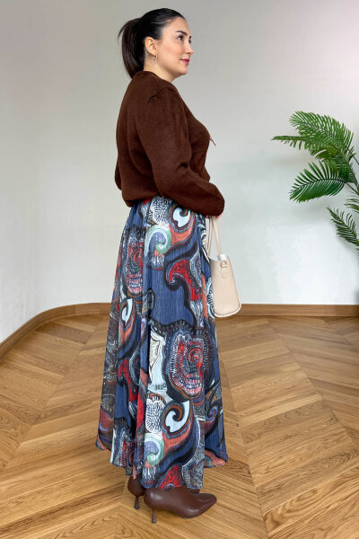 ETK-02342 Renkli Şifon Astarlı Kemerli Kışlık Etek - 4