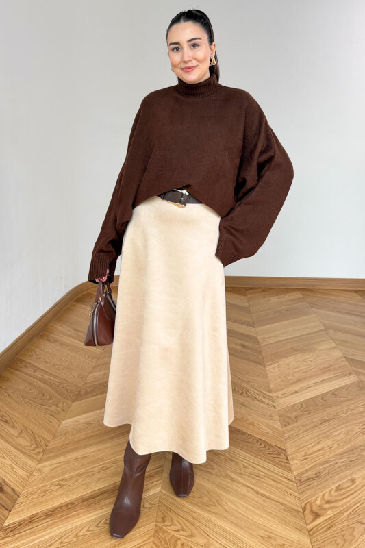 ETK-0283 Bej Süet Çan Etek - 1