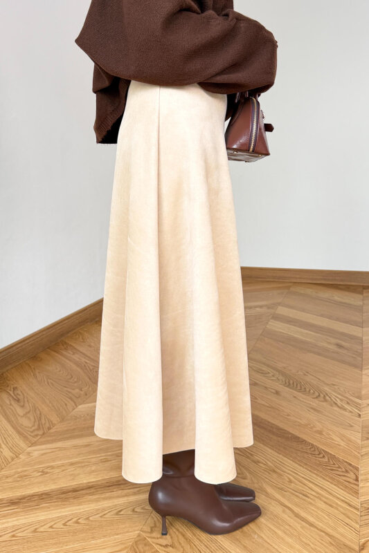 ETK-0283 Bej Süet Çan Etek - 5