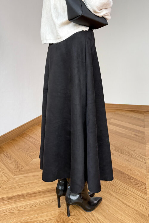 ETK-0283 Siyah Süet Çan Etek - 3