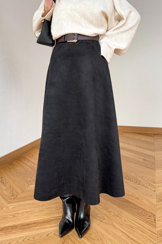 ETK-0283 Siyah Süet Çan Etek - 2