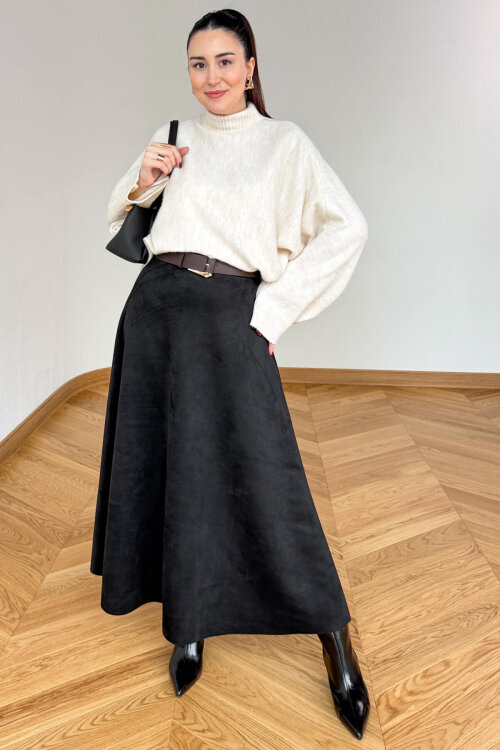 ETK-0283 Siyah Süet Çan Etek - 5