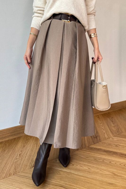 ETK-0580 Vizon Piliseli Kemerli Tam Boy Etek  - 2