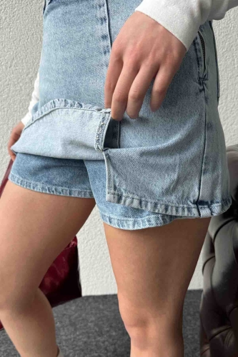 ETK-2324 Yandan Fermuarlı Şortlu Kot Etek - 6