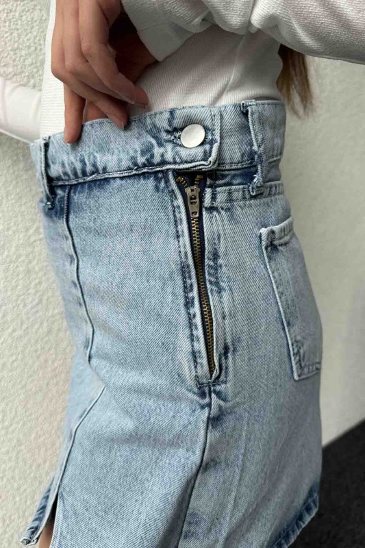 ETK-2324 Yandan Fermuarlı Şortlu Kot Etek - 7