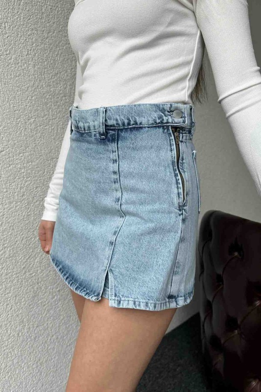 ETK-2324 Yandan Fermuarlı Şortlu Kot Etek - 5