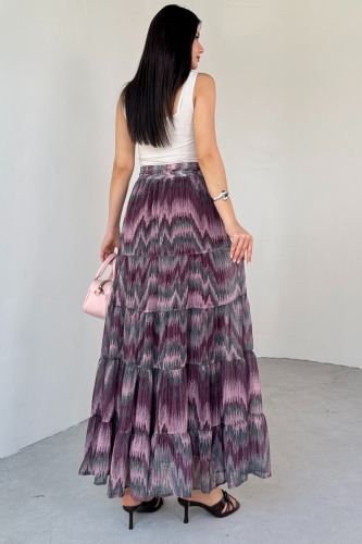 ETK-3279 Pudra Emprime Desenli Astarlı Katlı Etek - 7